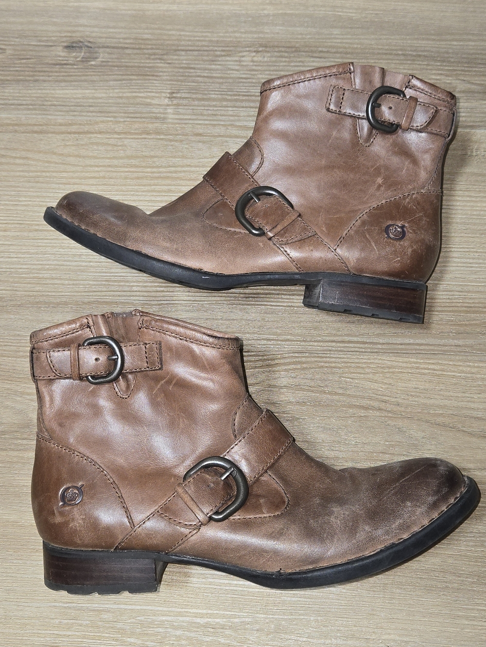 Born Regis Brown Leather Buckle Ankle Boots